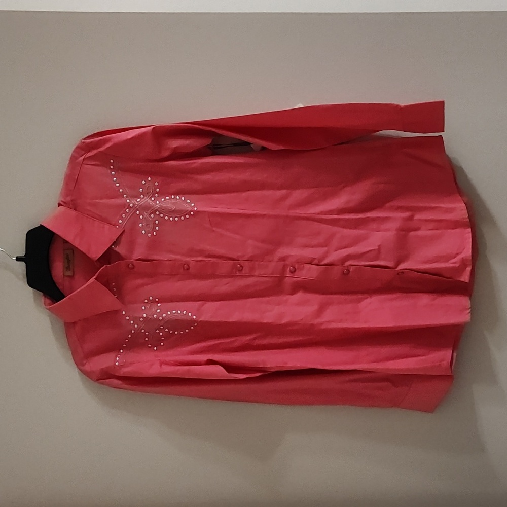 Wrangler Coral Pink Button-Down Shirt with Studded Yoke